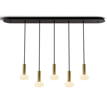 Long modern LED pendant with three frosted glass ball attachments for living spaces