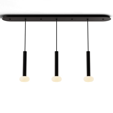 Matte black linear LED pendant with glass ball shades for contemporary interiors
