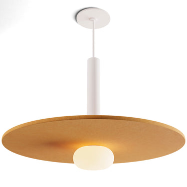 Koncept Combi customizable pendant with acoustic panel and decorative glass ball