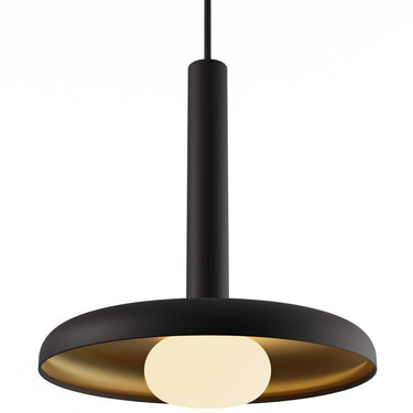 Modern ceiling pendant with glass ball and metal shade for dining room illumination