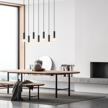 Koncept Combi Pendant 6" Linear 3 Combo Matte Black Matte Black Canopy 9" Glass Plate Dark Grey Attachment Suspension Flush Mount 2-in-1