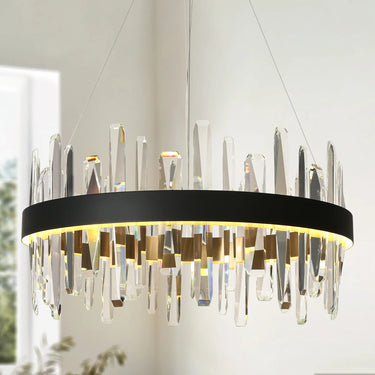 Combrocollia Glam Black Gold LED Chandelier - 24" Drum Pendant Light 