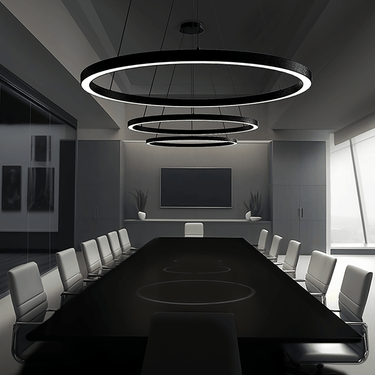 Dimmable LED Ceiling Pendant Light – BlackJack Compass for Homes & Workspaces, multiple lights installed in a modern conference room