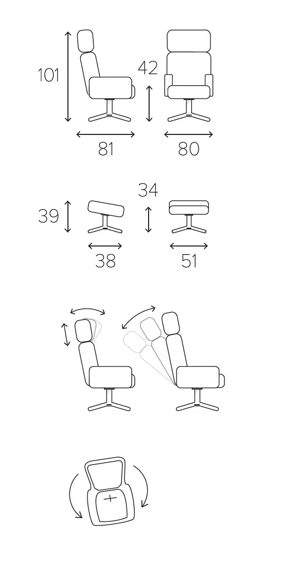 DESIGNER CONFORM TIMEOUT LEATHER SWIVEL RECLINING CHAIR - INTEGRATED LEG  REST