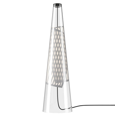 Modern designer LED table lamp by Ron Arad featuring clear Pyrex cone