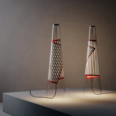 Cono di Luce gray designer table lamp with clear blown glass diffuser
