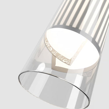 Lodes Cono di Luce pendant light showcasing flexible PCB inside clear Pyrex glass cone