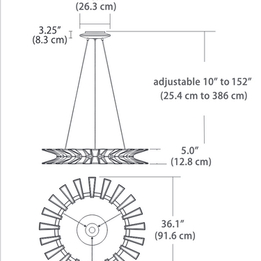 36-Inch Designer LED Pendant Light for Commercial and Modern Home Spaces, Line Drawing
