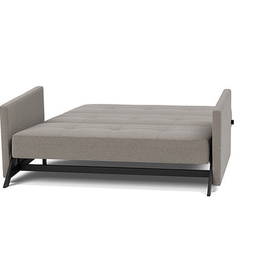 Full-size convertible sofa bed with slim upholstered arms in grey