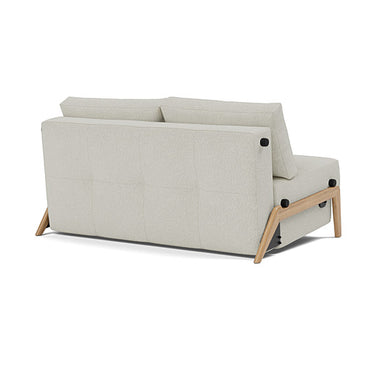 Cubed full size sofa bed with oak wood legs in 527 Mixed Dance Natural fabric