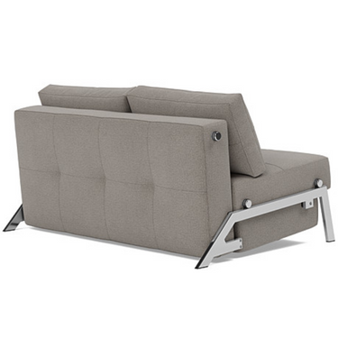 Cubed full size sleeper sofa in 521 Mixed Dance Grey fabric with polished chrome legs