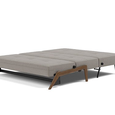 Innovation Living Cubed sofa bed featuring hidden bedding storage and grey polyester upholstery