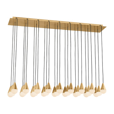 Image of Visual Comfort Cupola 27 Light Alabaster Chandelier, modern dining room lighting with natural brass finish.