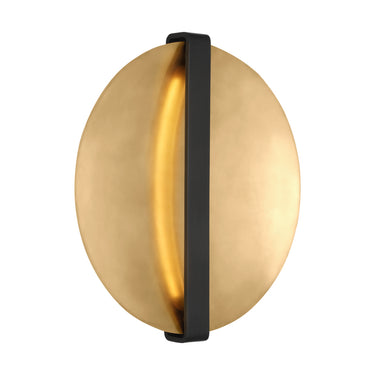 Visual Comfort Cymbal wall light photograph, detail of the integrated LED and brass shade.