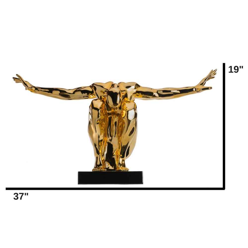 Finesse Decor Large Gold Saluting Man Resin Sculpture 37" Wide x 19" Tall