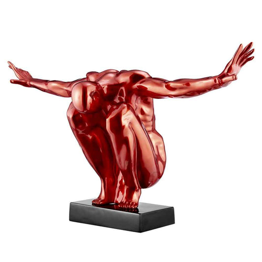 Finesse Decor Large Metallic Red Saluting Man Resin Sculpture 37" Wide x 19" Tall