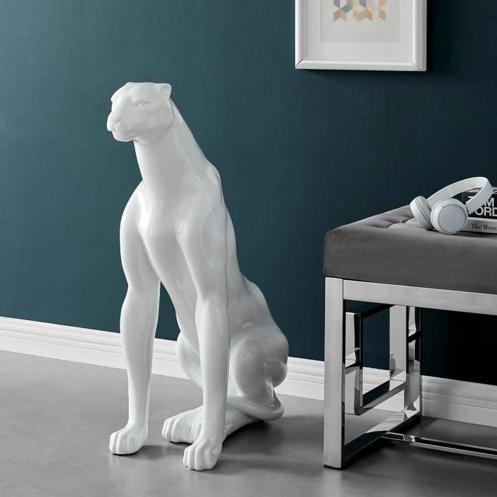 Glossy White Panther Sculpture | Finesse Decor