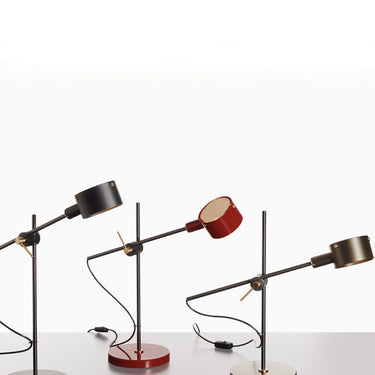 Oluce G.O. Table Lamp with horizontal sliding arm and premium metal finish