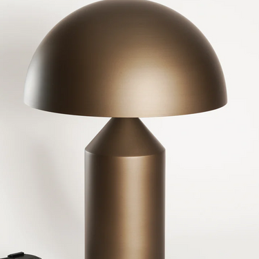 Contemporary Italian Atollo table lamp in satin bronze with cylinder and cone shapes