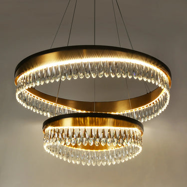 Delphinium 31.5 inch Two-Tiered Crystal Chandelier in Brass 

