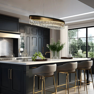 Delphiniumt - Brighten Your Space with a 31.5" Brass Drum LED Chandelier, Kirchen Island Lighting
