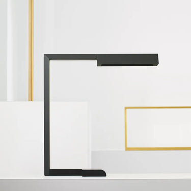 Visual Comfort Dessau lamp in matte black finish with slim LED panel and elegant profile