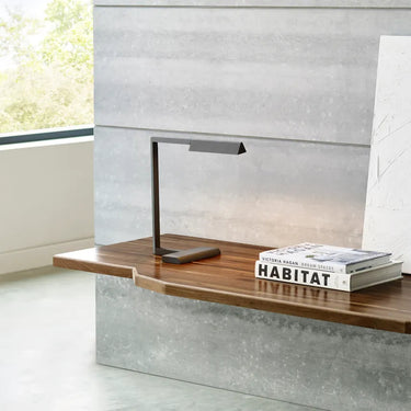 Black finish LED desk light with clean lines and industrial-modern aesthetic