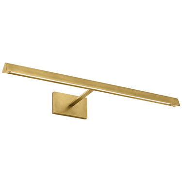 Image of Dessau 24 inch LED picture light, natural brass finish, illuminating artwork on a wall.