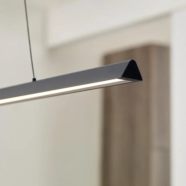 Long Nightshade Black linear suspension light for conference room table