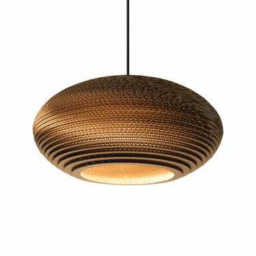 Modern recycled cardboard disc pendant light for residential spaces in Natural Finish