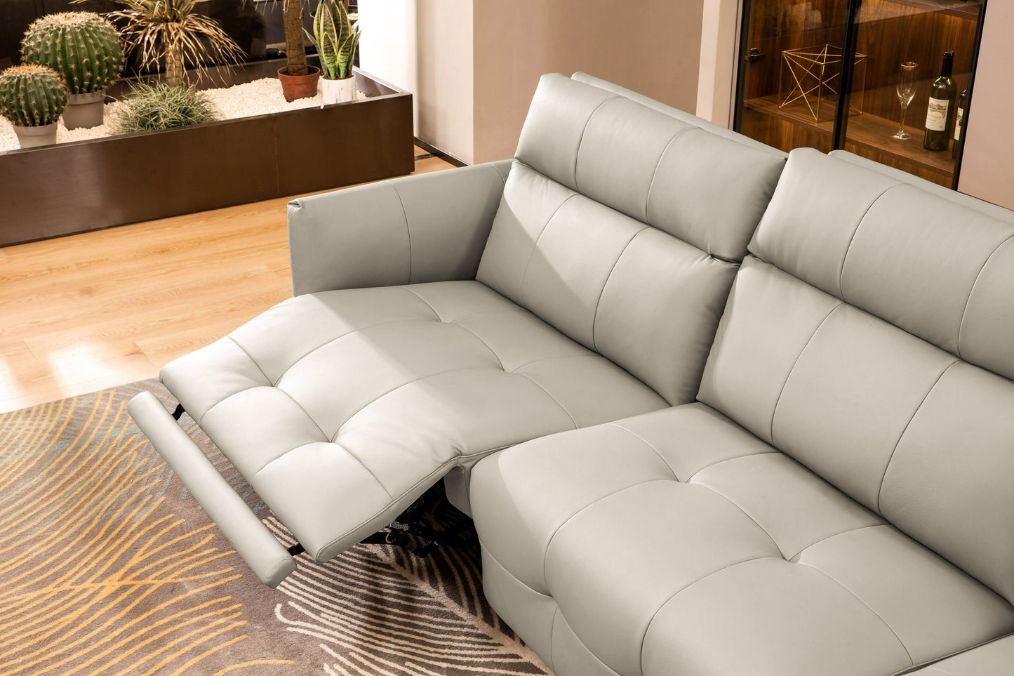 Divani Casa Joliet Modern Light Grey Leather 4-Seater Sofa with Two Recliner m3