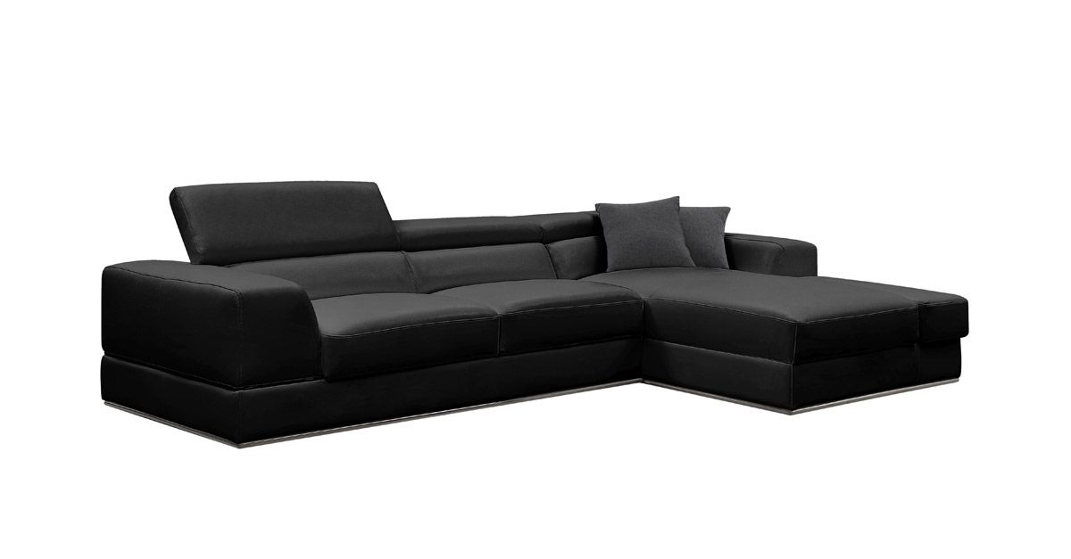 Divani Casa Pella Mini Modern Black Leather Right Facing Sectional Sofa Alt02