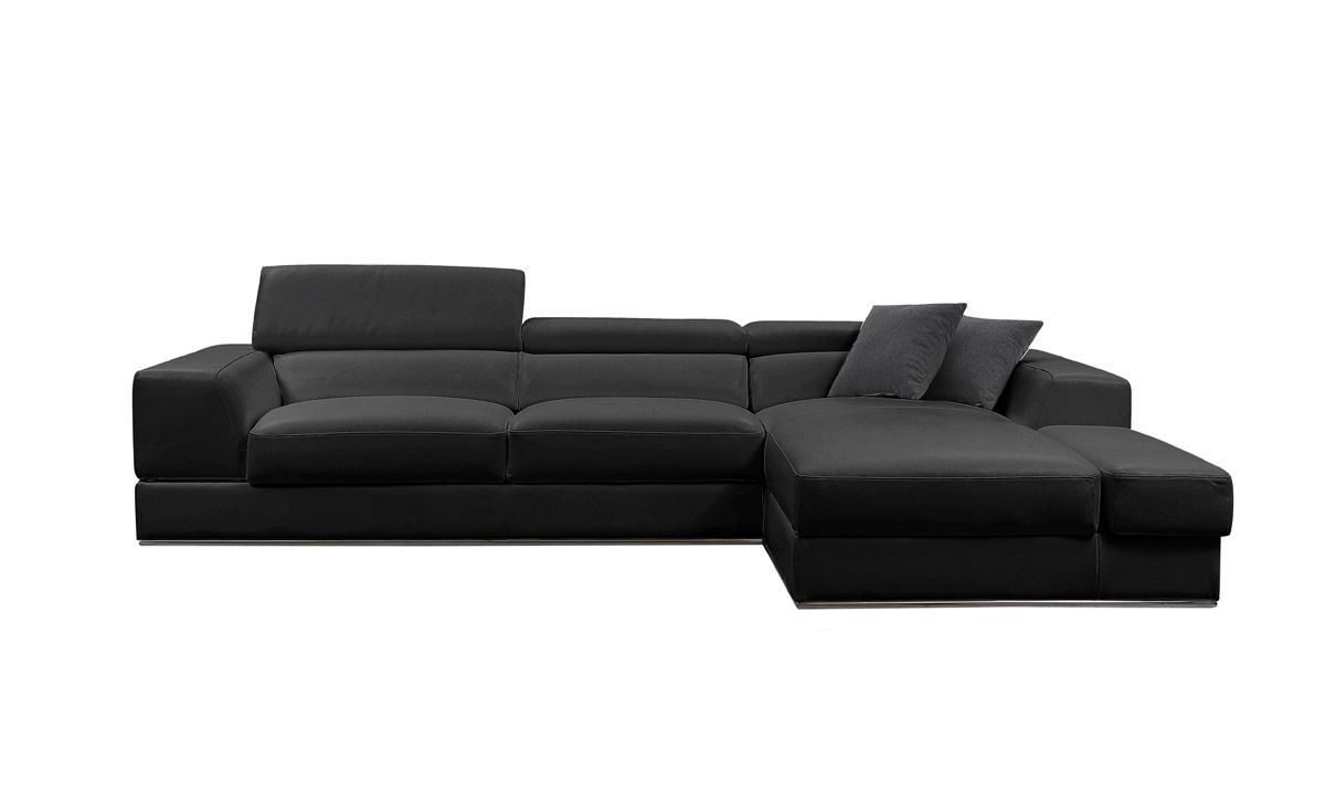 Divani Casa Pella Mini Modern Black Leather Right Facing Sectional Sofa Alt05