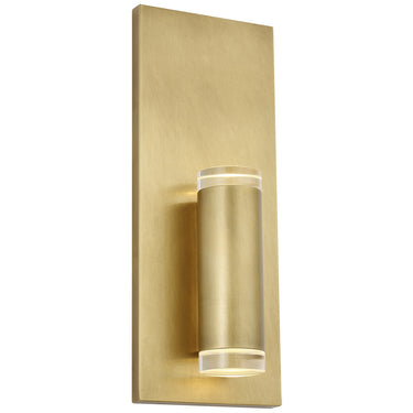 Dimmable 3000K LED Bathroom Vanity Light, Dobson II Cylindrical Glass Shade in Natural Brass Finish