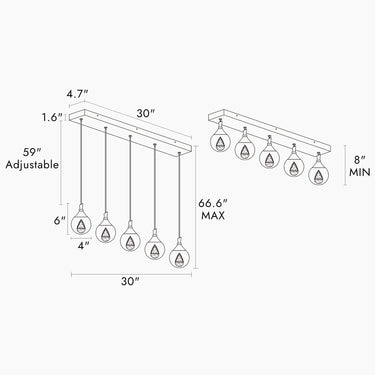 Dsenlupor "Linear Luxe" 30" 5-Light Brass LED Pendant - Modern Kitchen Lighting 