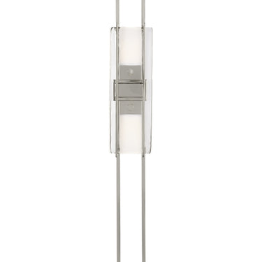 28 inch tall Duelle wall sconce for high ceiling hallway, Visual Comfort Modern, ADA compliant, polished nickel