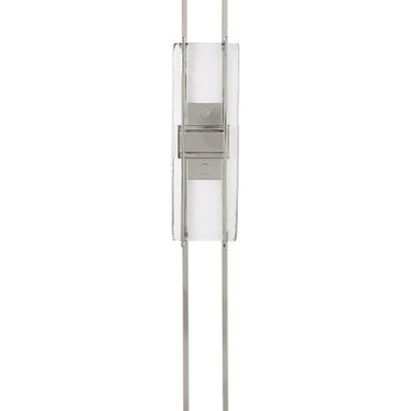 Duelle wall sconce, 28 inch, pressed glass diffuser, warm 2700K LED lighting, polished nickel