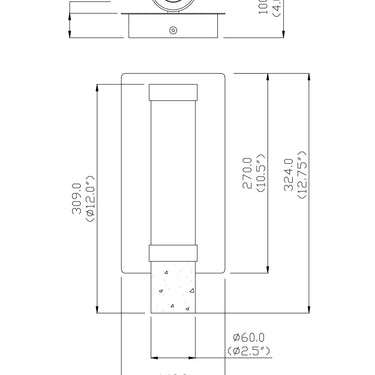 ET2 Travertine stone column wall sconce line drawing with dimensions