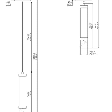 ET2 Travertine stone column pendant line drawing with dimensions