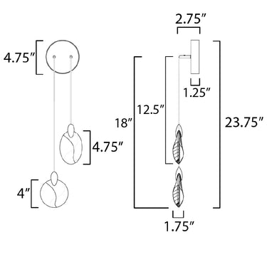ET2 Pebble crystal pebble wall sconce line drawing with dimensions