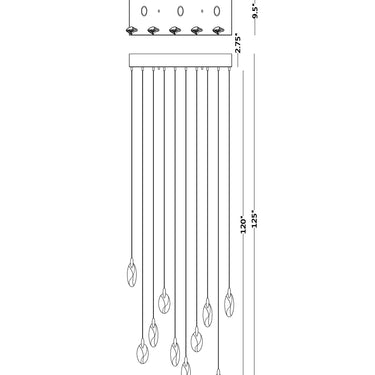 ET2 Pebble linear crystal pendant line drawing with dimensions
