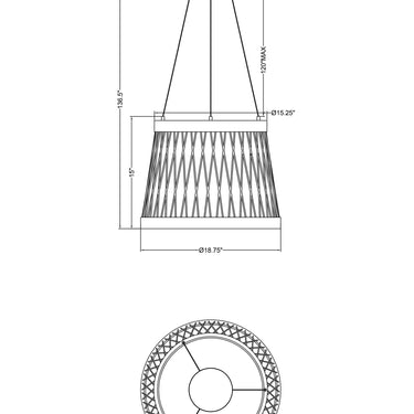 ET2 Loom woven cone pendant line drawing with dimensions