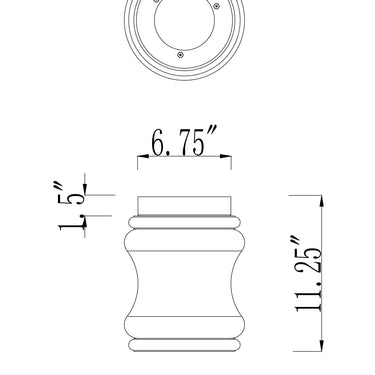 ET2 Syndicate hourglass glass flush mount line drawing with dimensions