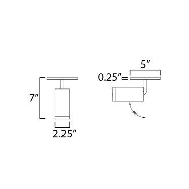 ET2 Pullman retractable spotlight flush mount line drawing with dimensions