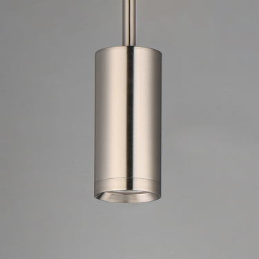 ET2 Pullman Satin Nickel mini pendant, cylinder spotlight aimed straight down on its stem