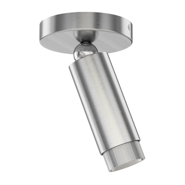 ET2 Cleo Brushed Aluminum adjustable spot flush mount with the cylinder tilted to one side