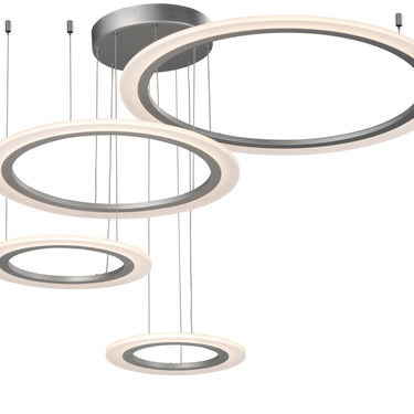 ET2 Saturn II LED multi-light ring pendant, 4-Light Matte Silver, front view