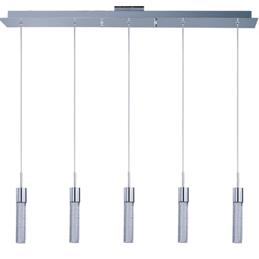 ET2 Fizz IV 5-light bubble glass linear pendant, Polished Chrome, five glass rods hung from a long rectangular canopy