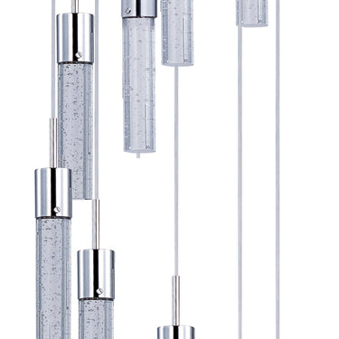 ET2 Fizz IV 9-light bubble glass pendant, Polished Chrome, round chrome canopy with nine chrome-capped glass tubes