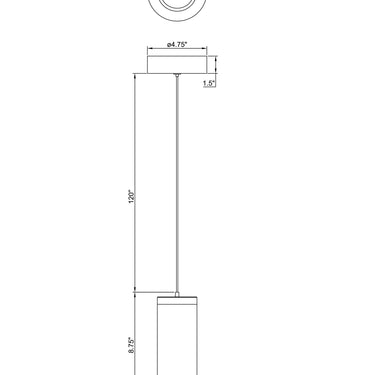 ET2 Cuff cuffed cylinder pendant line drawing with dimensions